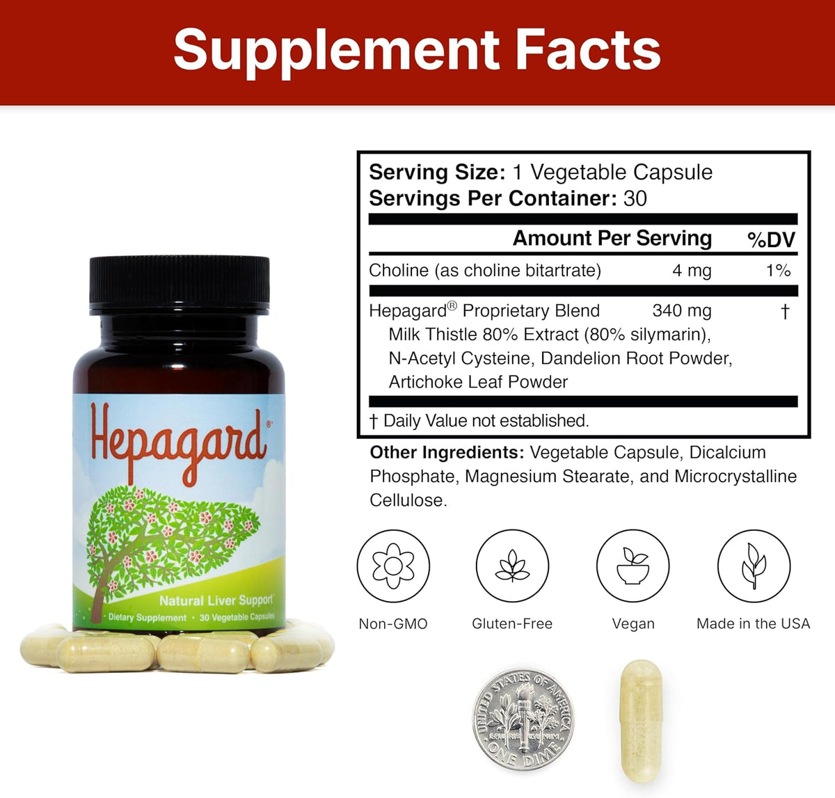 Hepagard Natural Liver Support Supplement with NAC, Vegan, Gluten-Free 30 Count (Pack of 1)