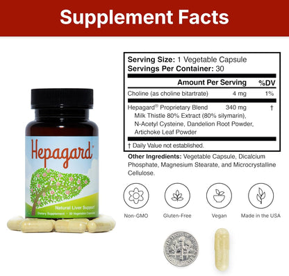 Hepagard Natural Liver Support Supplement with NAC, Vegan, Gluten-Free 30 Count (Pack of 1)